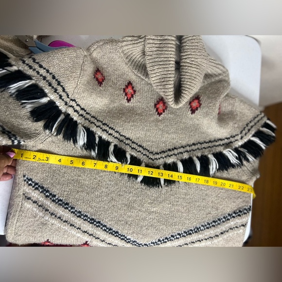 Lou & Grey LOFT Sweater Beige Turtleneck Fair Isle Fringe Sz Large - Picture 5 of 7